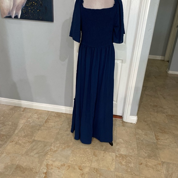 New Women 3XL blue maxi dress featuring ruffled flutter sleeves,tiered skirt - Picture 6 of 7
